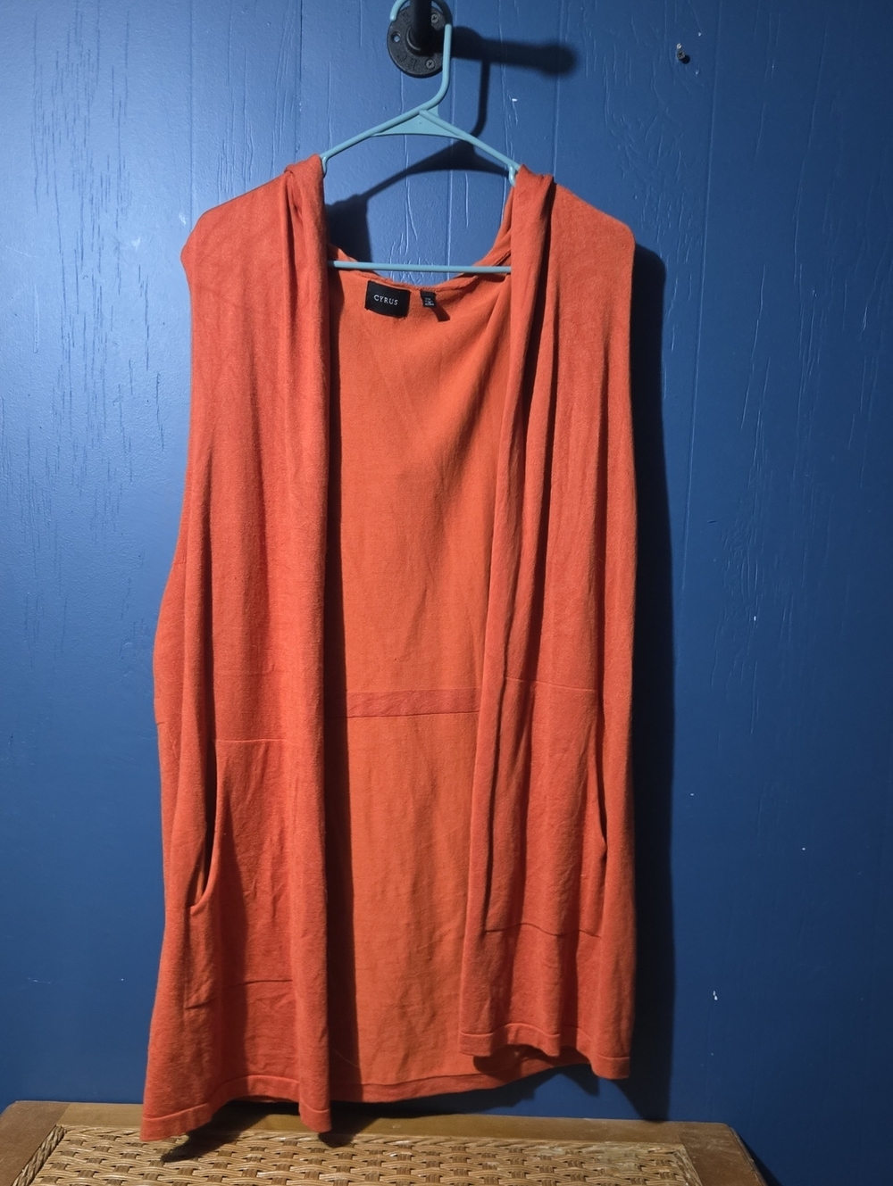 Cyrus Orange Open-Front Knit Vest with Pockets